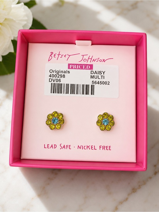 Betsey Johnson Jewelry - Betsey Johnson Yellow and Blue Flower Crystal Stud Earrings